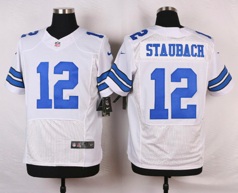 Dallas Cowboys 12 Staubach White Men Nike Elite Jerseys